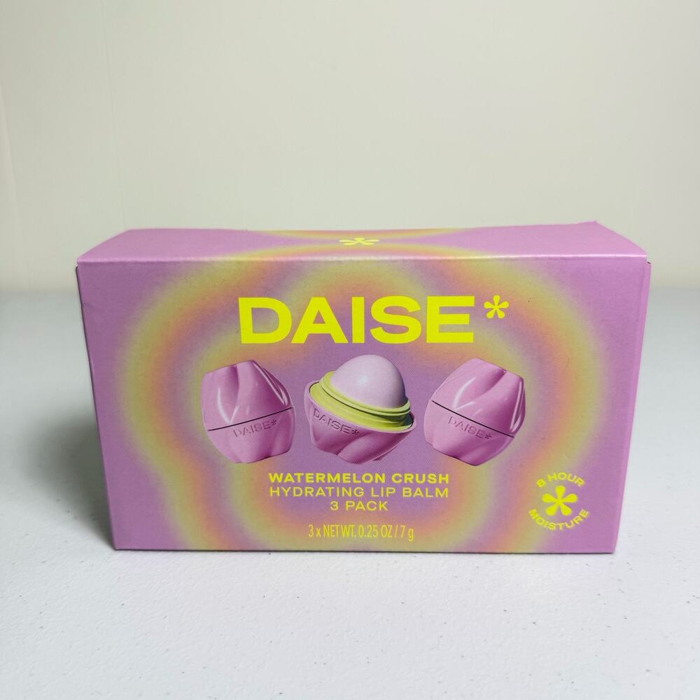 Daise Watermelon Crush Hydrating Lip Balm 3 Pack 8 Hour Moisture 0.25oz